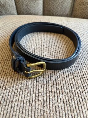 Loft Black Leather Belt with Antique Brass-Tone Buckle